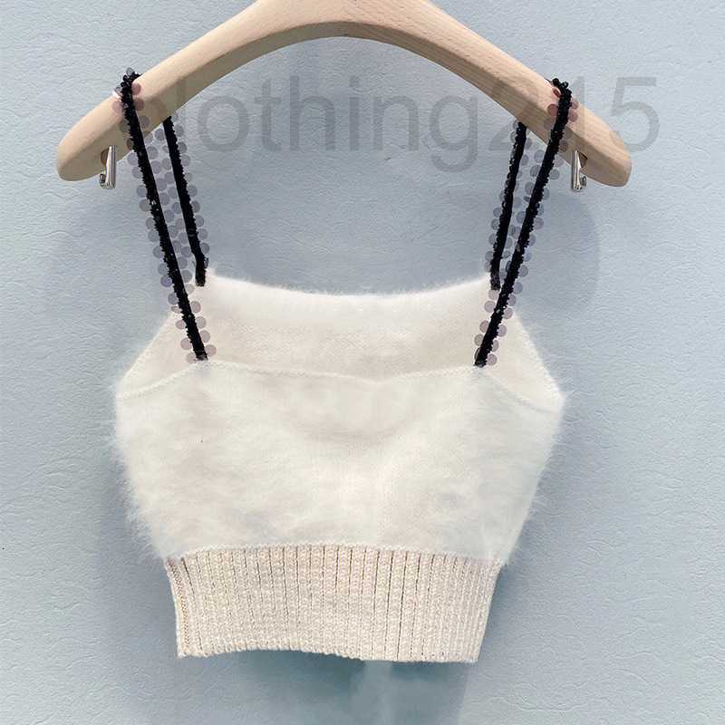 

Women' Tanks & Camis Designer white rabbit hair stitching small sling handmade sequin base sweater sexy vest top women' spring new style 5QIY, White7