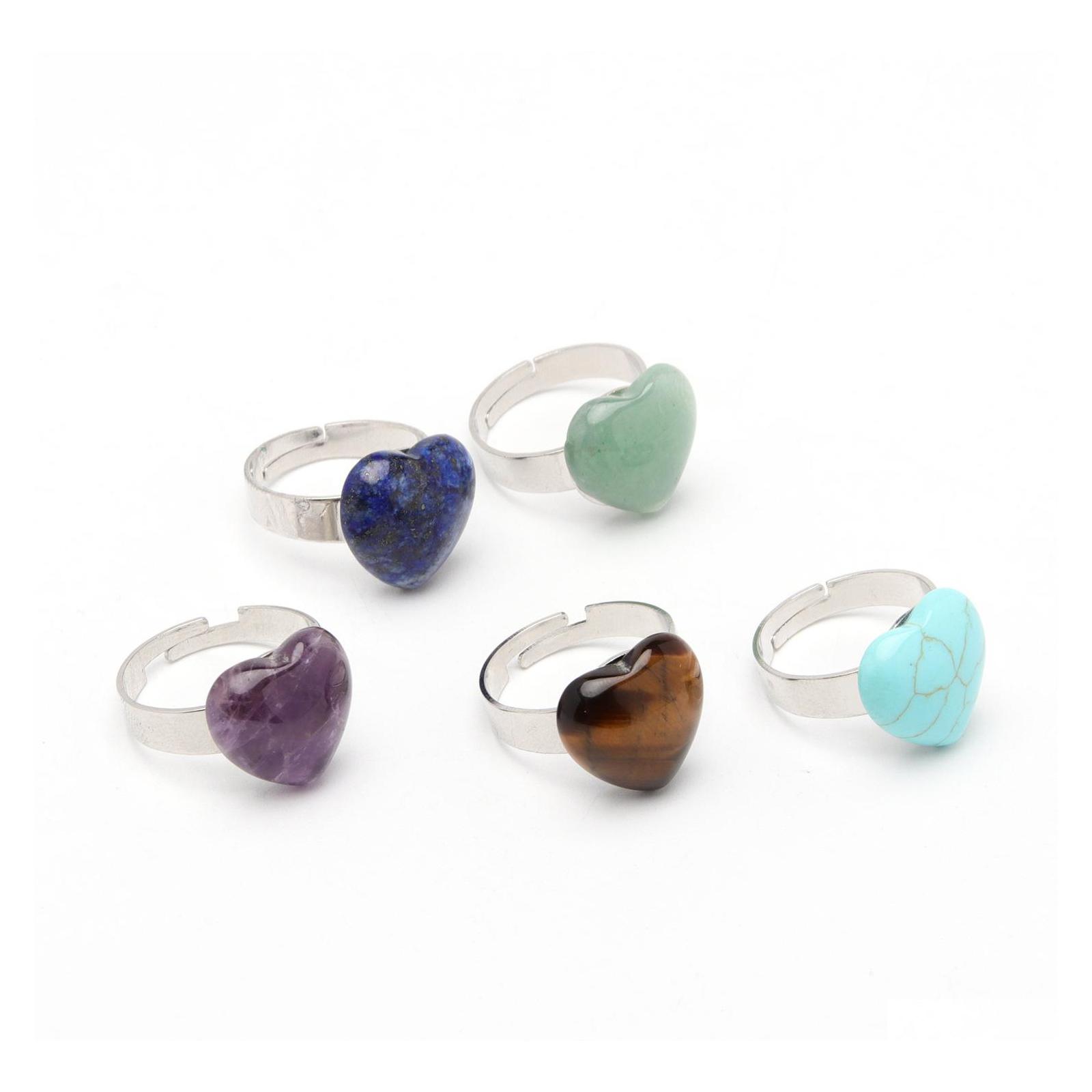 

Solitaire Ring 10Mm Natural Stone Heart Rings For Women Stainless Steel Adjustable Open Couple Wedding Jewelry Drop Delivery Dhvz0