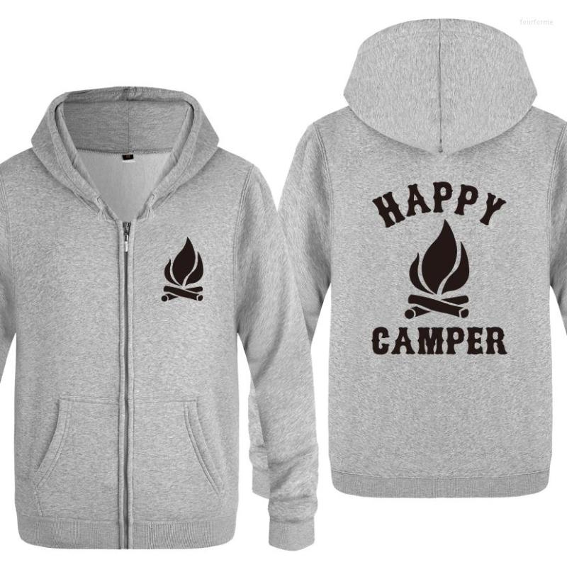 

Men's Hoodies Camping Happy Camper Funny Creative Men 2023 Fleece Zipper Cardigans Hooded Sweatshirts, Huay het