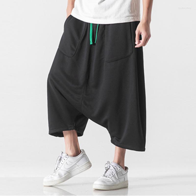 

Men' Pants Chinese Style Men Wide-Leg Crotch Hip Hop Bloomers Skirt Joggers Ancient Male Loose Calf Lenght Trousers, Green