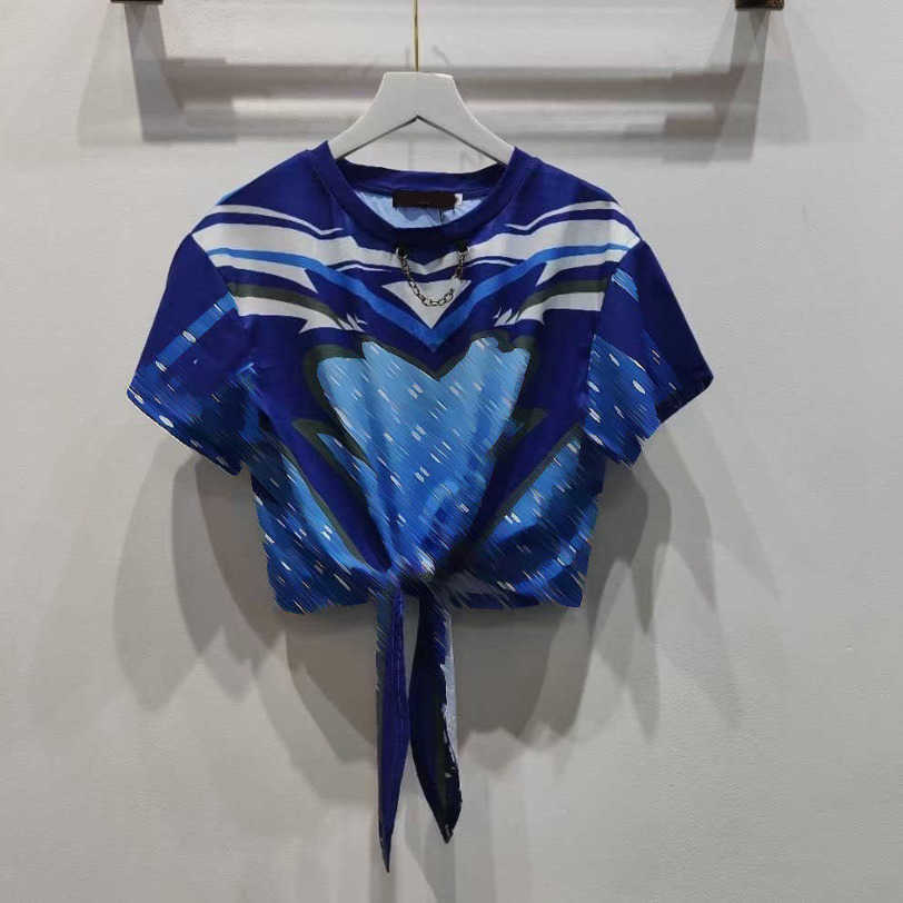 

23ss Brand duplex printing short-sleeved T-shirt Pure cotton chain short pullover T-shirt logo European and American popular women' wear a1, Royal blue