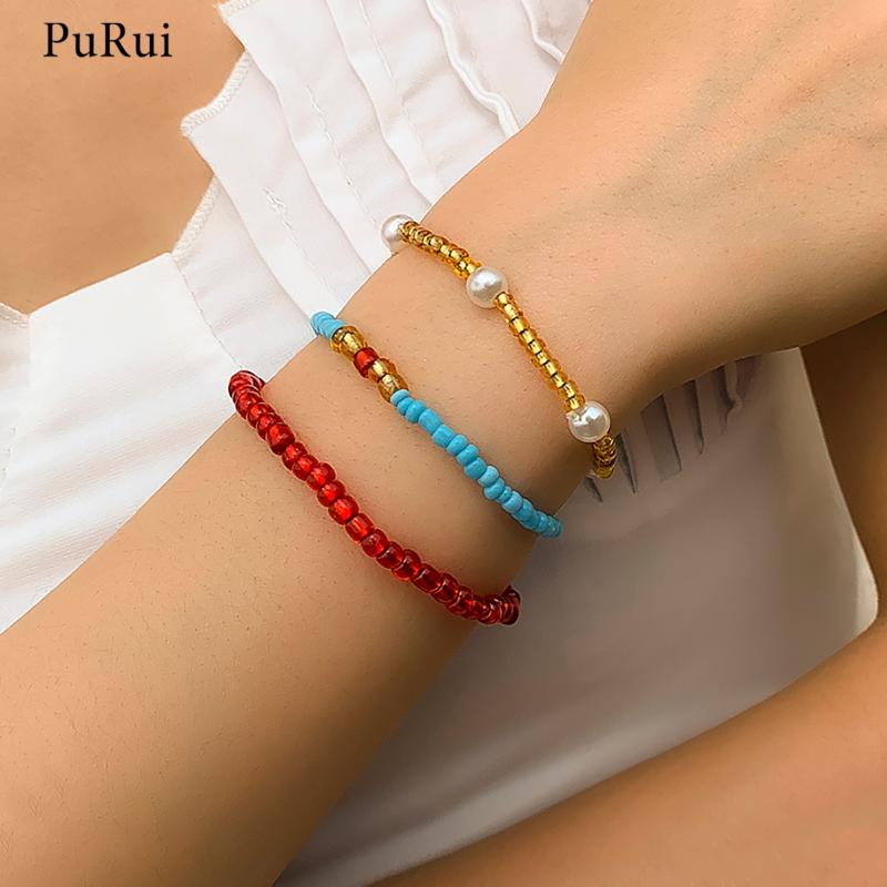 

Strand Beaded Strands PuRui 3Pcs Bohemia Colorful Small Beads Bracelets For Women Charms Pearl Hand Chains 2023 Fashion Summer Jewelry Gifts