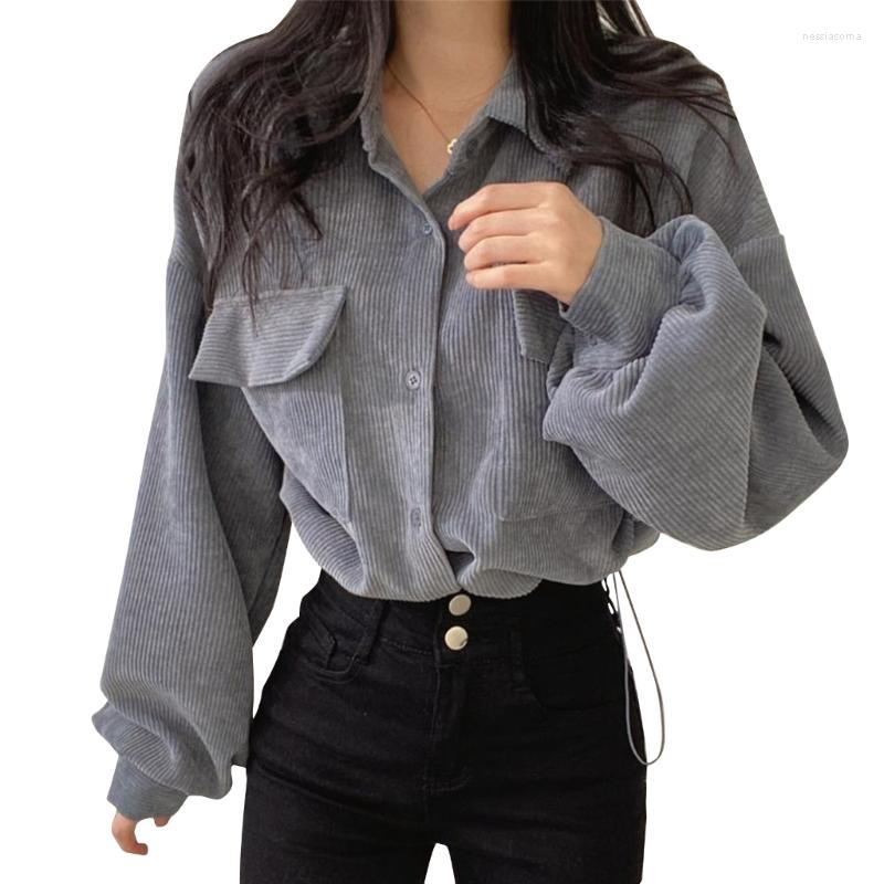 

Women's Jackets Women Vintage Corduroy Button Up Oversized Shirt Long Sleeve Cropped Ribbed Coat Shacket Blouses, Brown