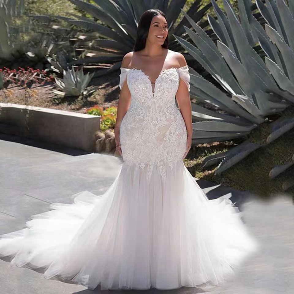 Stunning African Lace Wedding Dress Plus Size Country 2023 Elegant Mermaid Sexy Bridal Gowns Bride Dress Curvy Brides Custom Made Bridal Vestido