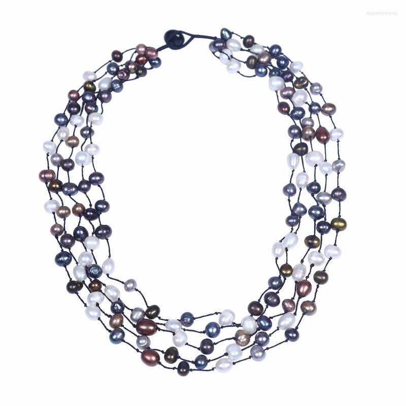 

Chains Mutil Color Potato Shape Real Pearl Bead 5 Layers Statement Women Strand Necklace For Girls Birthday Gifts