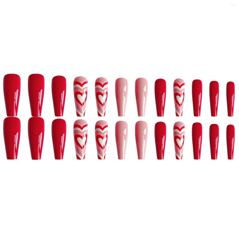 

False Nails 24pcs Reusable Red Nail Art Artificial Unique Trendy Pattern Pieces For Finger DIY At-home TU45889, Jelly glue model