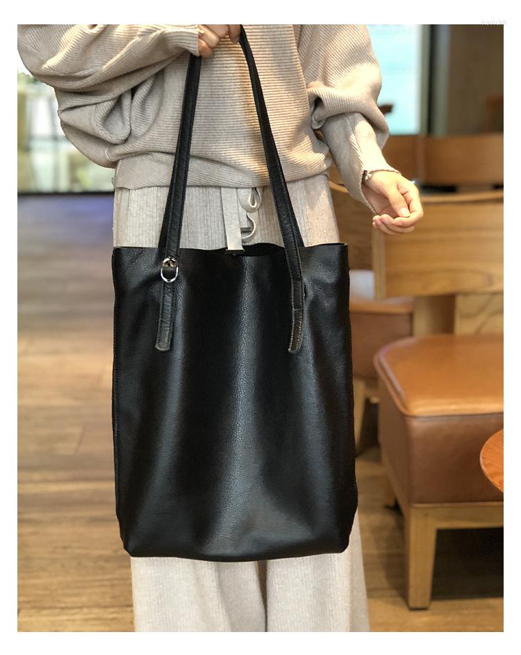 

Evening Bags 2023 Genuine Leather Handbag Large Capacity Women Shoulder Bag Retro Tote Purse High Quality Hobos Brown Skin Shopping, Black