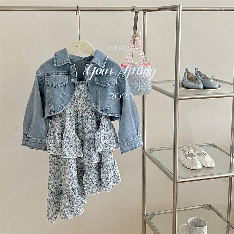 

Girl Dresses Bohe Style Girls Beach Dress Summer Cotton Breathable Toddler Strap Cake Skirt Princess Denim Coat Children 2Pc Set Outfits