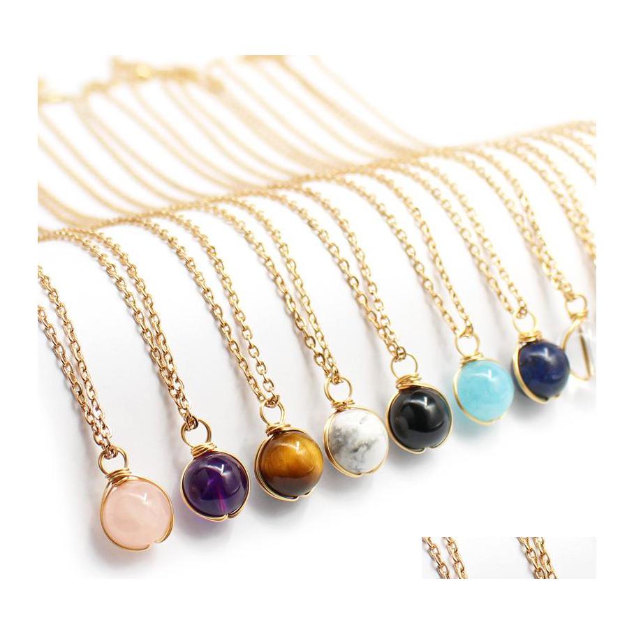 

Pendant Necklaces Natural Stone Necklace 12Mm Rose Quartz Tiger Eye Amethysts Energy Healing Chakra Women Jewelry Drop Delivery Penda Dh1Dh