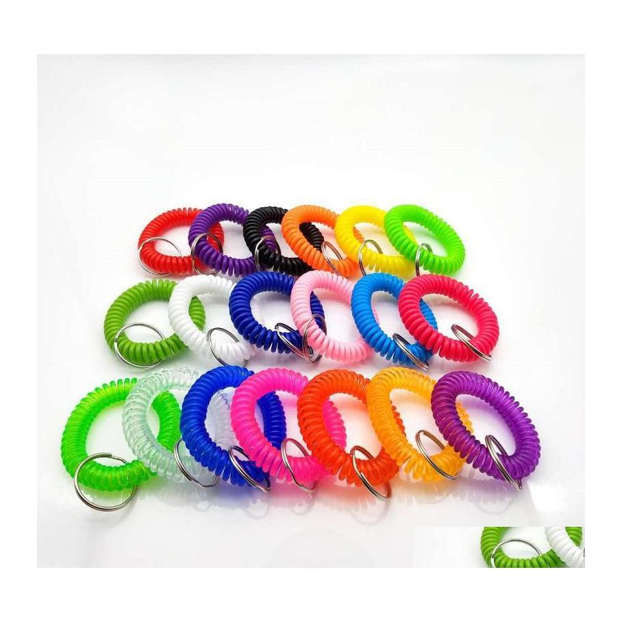 

Keychains Lanyards Telephone Wire Line Elastic Hair Bands Wristlet Key Ring Keychain Colorf Rope Spiral Shape Wrist Strap Keyring Dhefn
