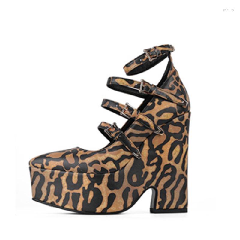 

Dress Shoes 2023 Spring And Summer Women's Fashion Thick Sole High Heels Panther Print Banquet Party Wedding, Apricot color