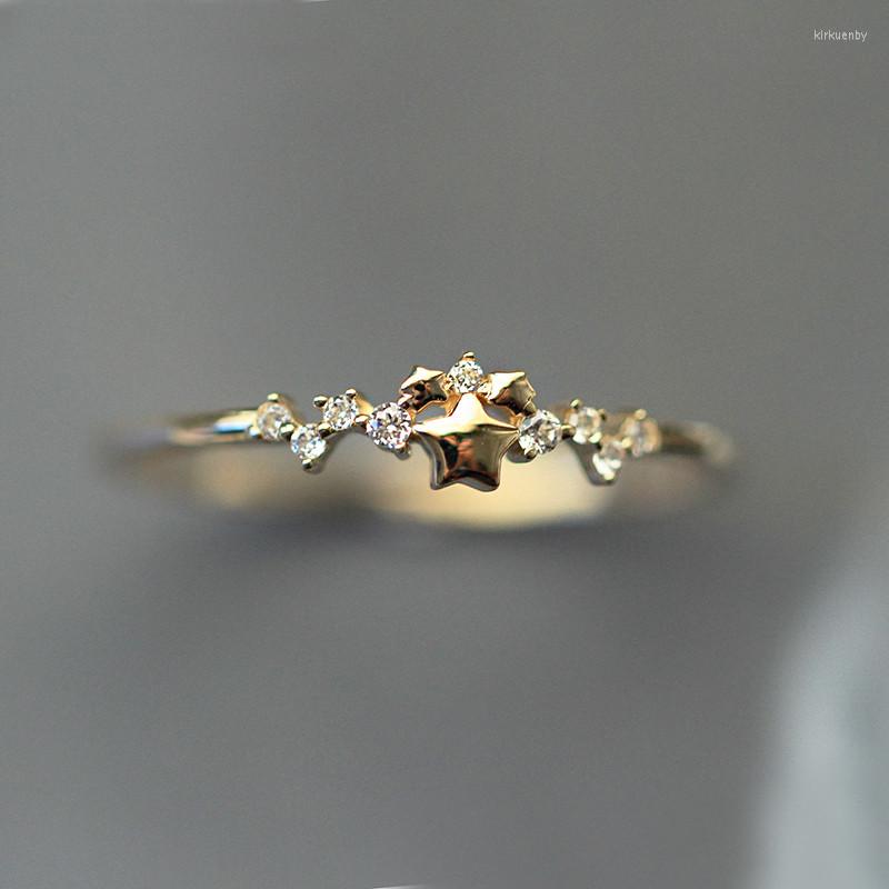 

Wedding Rings Trendy Female White Zircon Stone Ring Classic Gold Color Star Engagement Charm Crystal Round For Women
