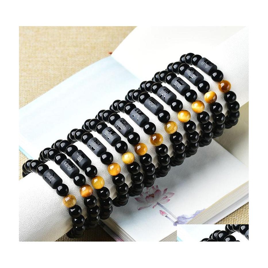 

Beaded Strands 8Mm Tiger Eye Stone Beads 12 Constellation Couple Black Bracelet Men Bracelets For Women Pseras Mascina Hombre Whole Dhhb1