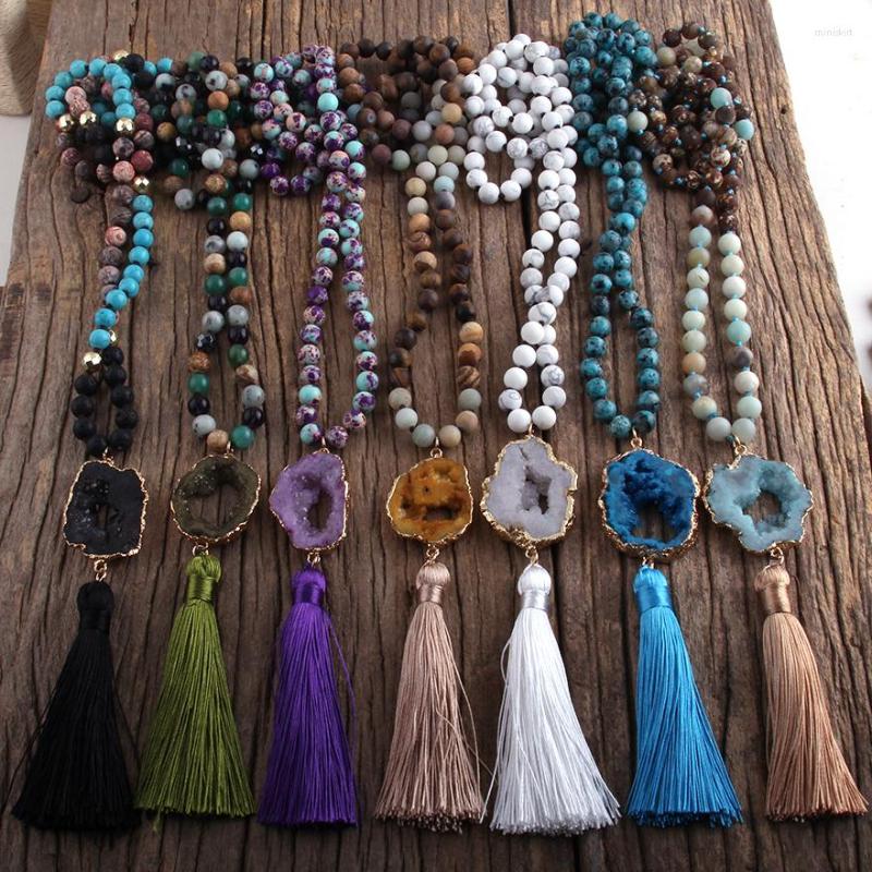 

Pendant Necklaces RH Fashion Bohemian Jewelry Stones Knotted Druzy Stone Links Tassel For Boho Jewelryes Women Gift Lariat Necklace