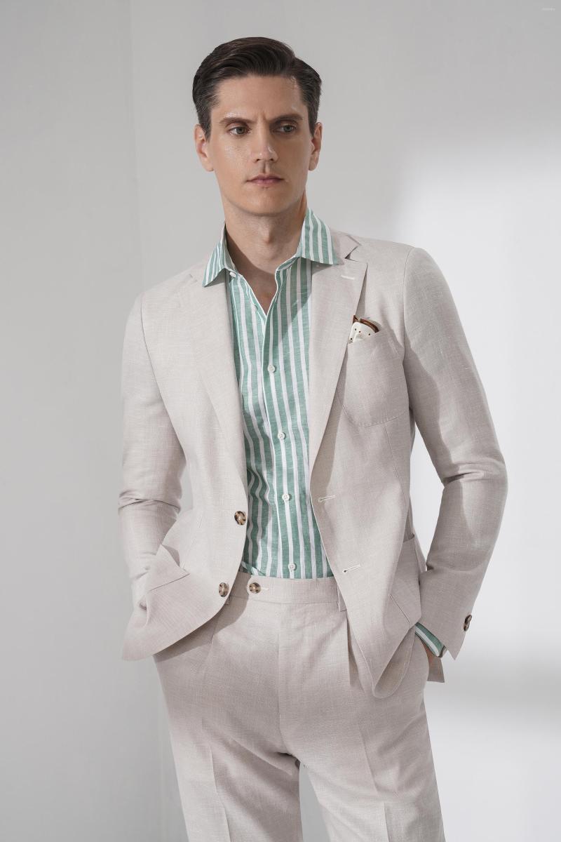 

Men's Suits 2023 Spring Summer Collection  Men Suit Ivory Coffee High End Italian Fabric Silk 1/4 Lining Linen Wool Blended