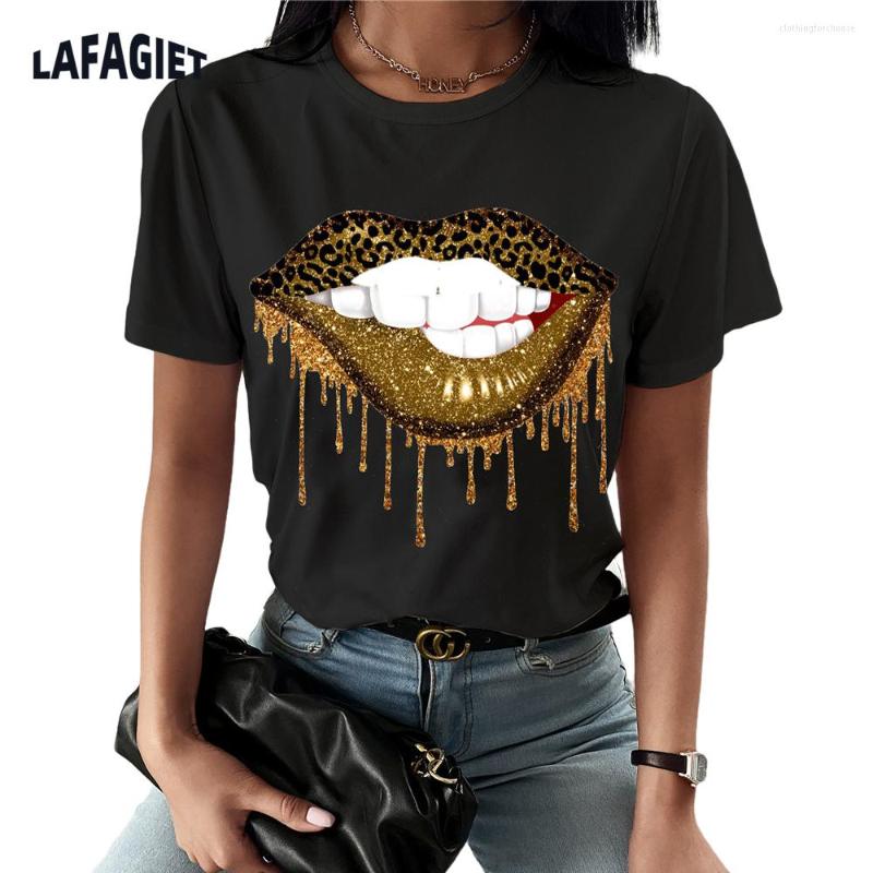 

Women' T Shirts Causal Sexy Lips Printed Women Fashion Short Sleeve O Neck Shirt Tops Summer Girl Blouses, Black