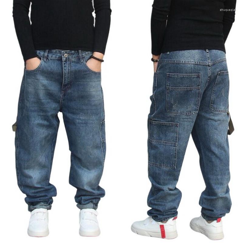 

Men's Jeans Men's Tapered Stitching Pocket Loose Cross-Pants Skateboard Crotch Denim Pant, Blue