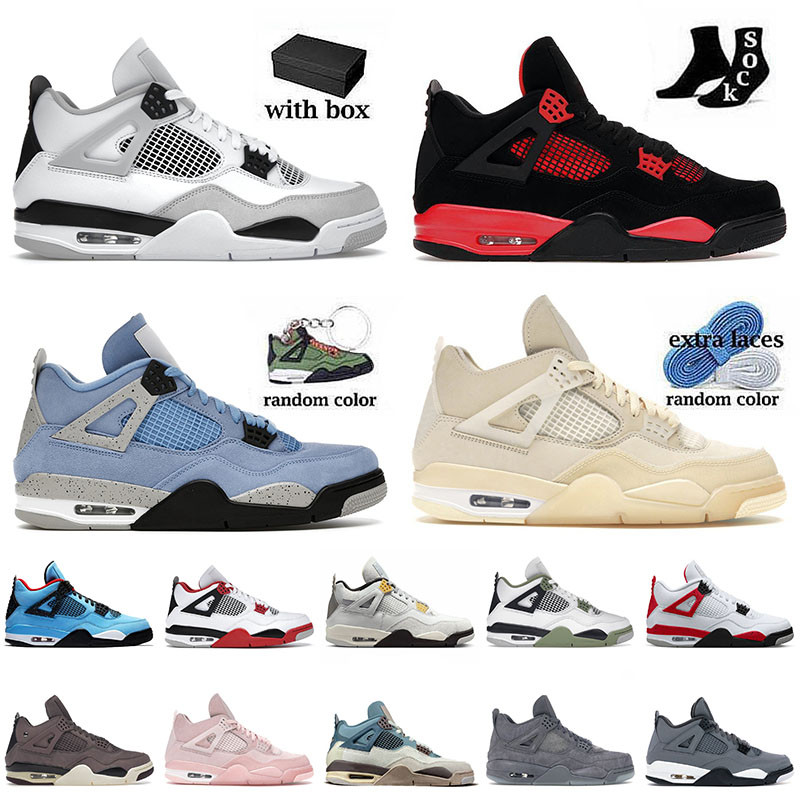 

With Box Men 4 Basketball Jumpman Shoes 4s IV Military Black Red Thunder University Blue Jorden Seafoam Infrared Taupe Haze Starfish Trainers Sneakers Big Size 13, A6 military black 40-47