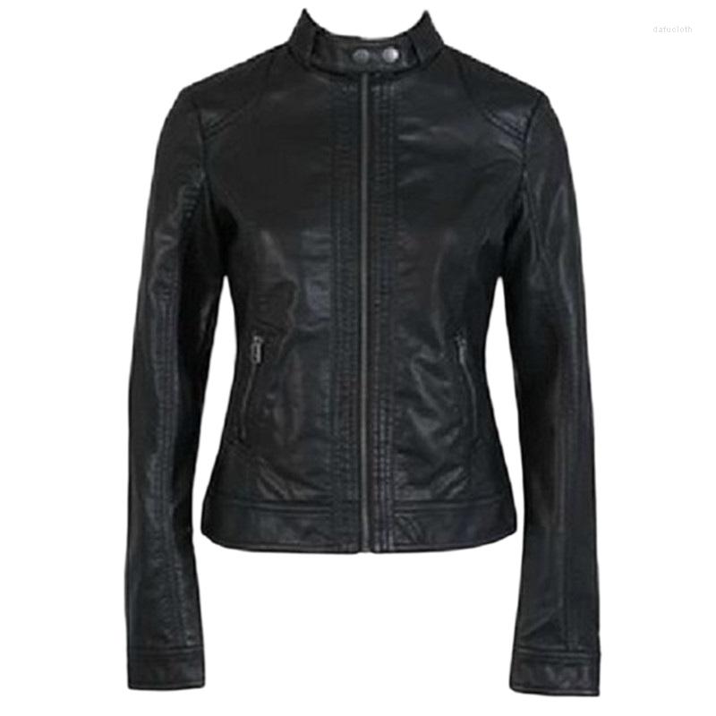 

Women's Leather European Fashion Washing Coat Faux Motorcycle Jacket Women's, Black
