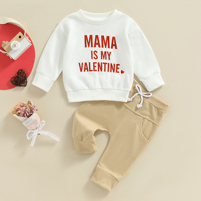 

Pajamas Valentine s Day Autumn Toddler born Baby Boys Girls Clothes Sets 03Y Letter Print Long Sleeve SweatshirtsLong Pants 230217, Beige