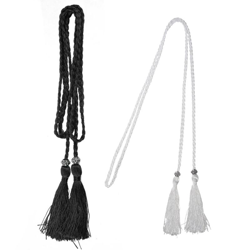

Belts Woven Tassel Belt Knot Decorated Waist Chain Rope White & Black(2 Pcs)