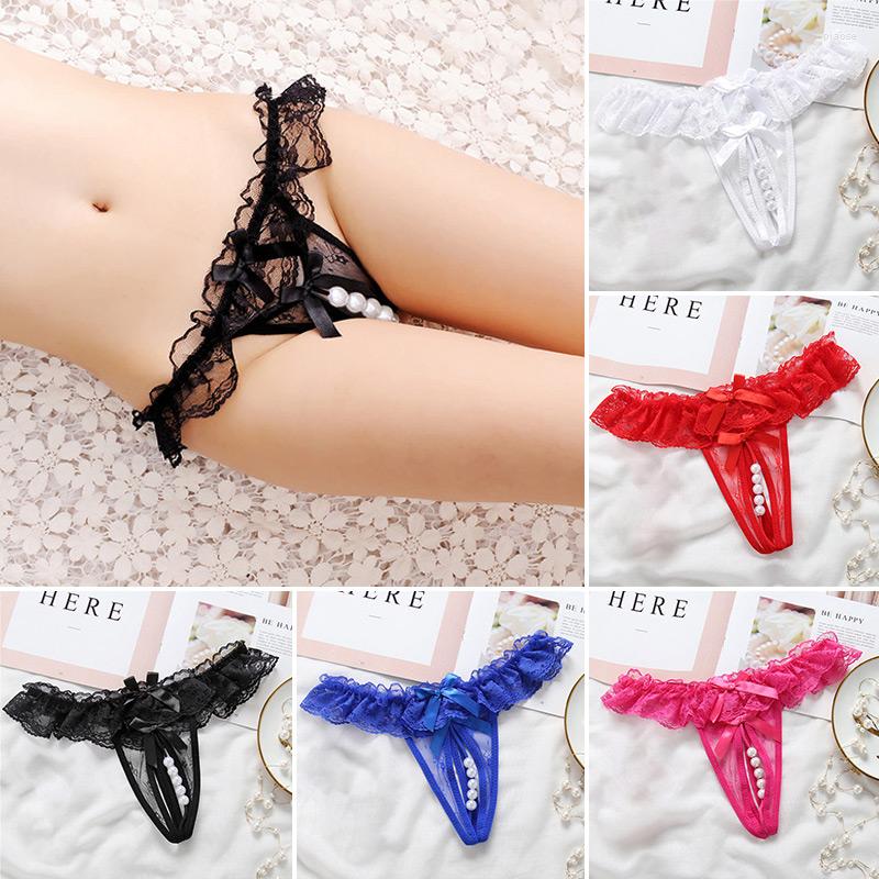 

Women's Panties Women's Lingerie Open Crotch Underwear Lady's Crotchless Thongs Pearl Lace Briefs G Strings