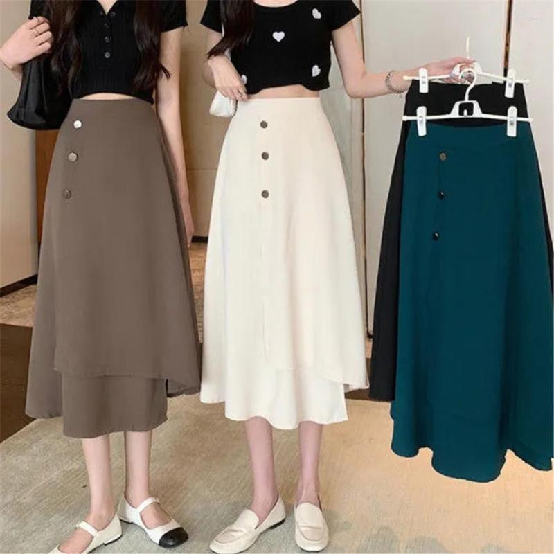 

Skirts Fashion Korean Version Of Solid Color Non-adult Women's Skirt Harajuku A-line Elastic High Waist Commuter Midi, Beige