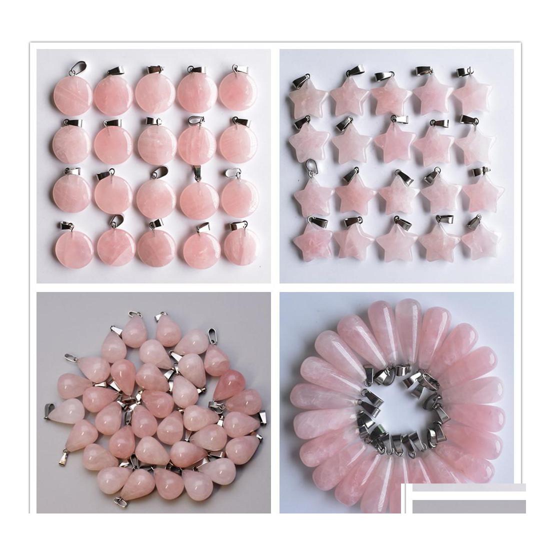 

Charms Natural Stone Water Drop Star Pink Quartz Healing Pendants Diy Necklace Jewelry Accessories Making Delivery Findings Component Dhhsm