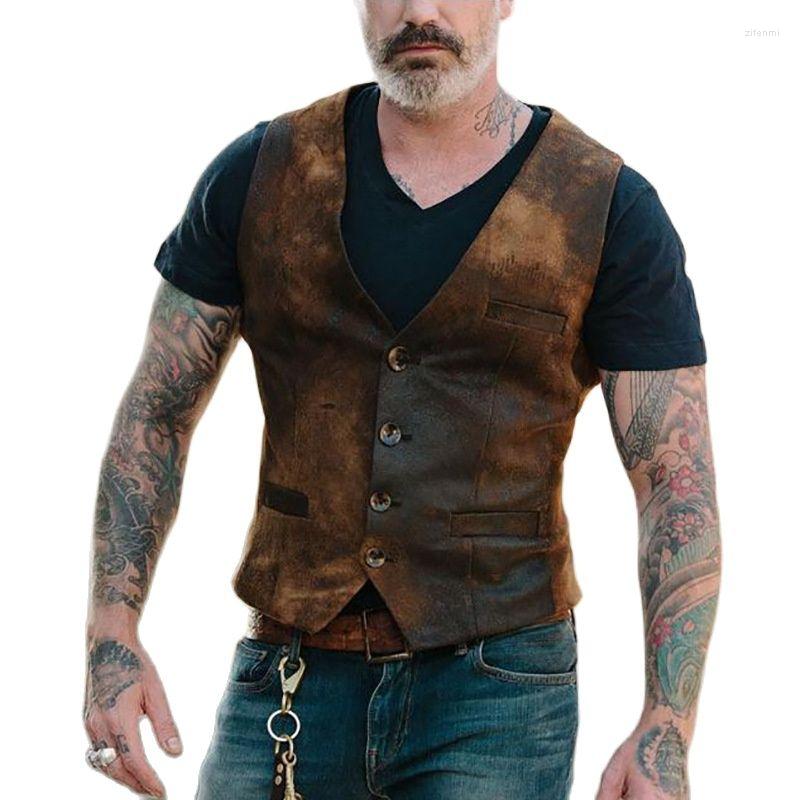 

Men' Vests Men Vest Vintage Suit Brand Retro Mens Sleeveless Waistcoat Gilet Homme Casual Slim Fit Gentleman Business Cowboy 3XL, Coffee