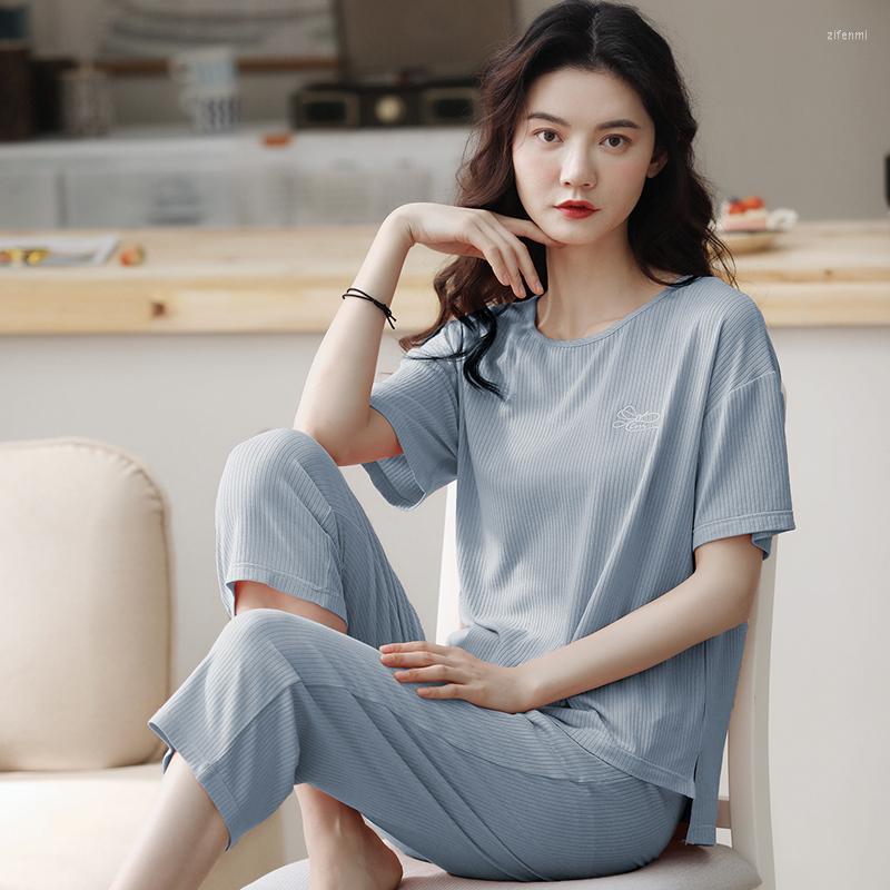 

Women's Sleepwear High Quality Pyjamas Women's Pajamas Short Sleeve Sets Ladies 3XL Pijama Cute Lounge Modal Home Clothing, 2003e