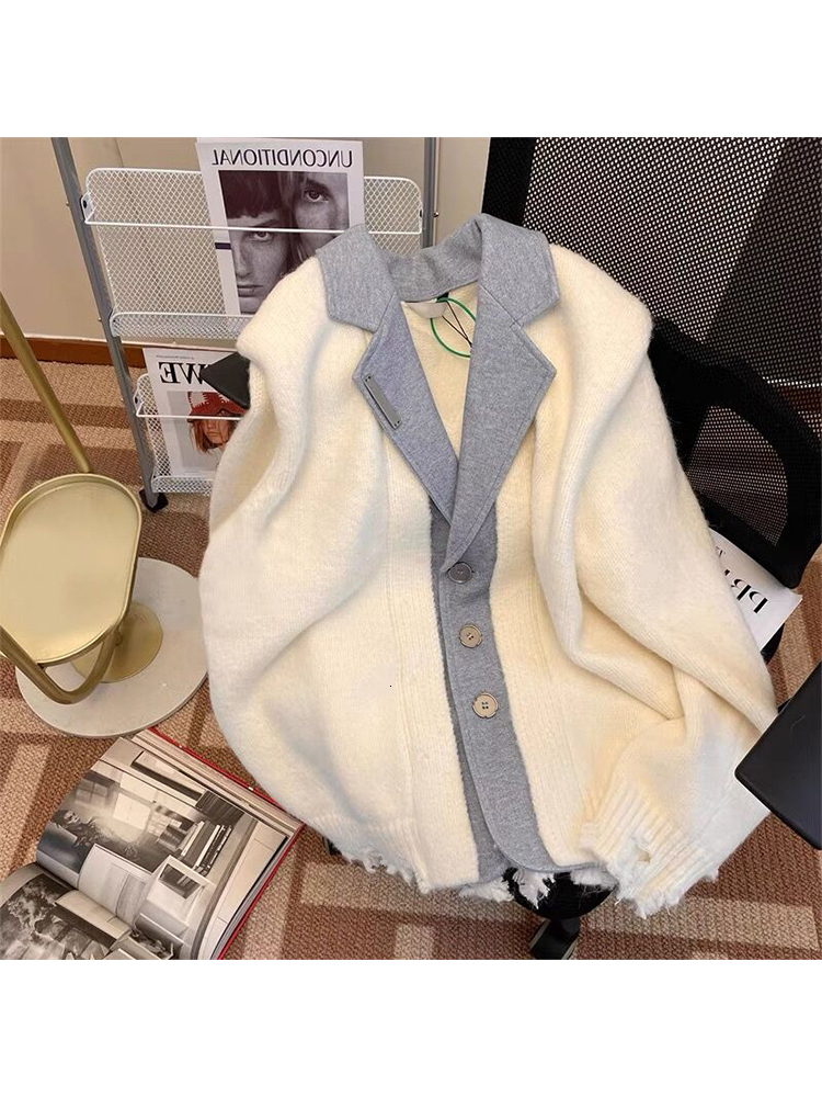 

Womens Suits Blazers Women Knited Blazer Autumn Fashion Office Wear Double Breasted Cardigan Sweater Vintage Long Sleeve Tassel Coat Female 230216, Beige