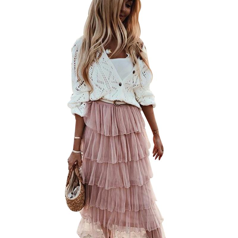 

Skirts 2023 Autumn Sweet Cake Layered Long Mesh Princess High Waist Ruffled Vintage Tiered Tulle Pleated Ins D30, Pink