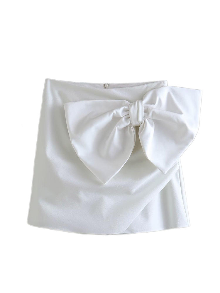 

Women's Shorts BSK ZA TRF 8781688 Women 2023 Chic Fashion Bow decoration Mini Skirts Vintage Back zipper Female Skorts Mujer 8781688 230217, White