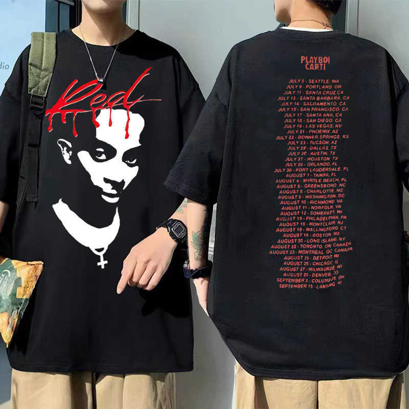 

Men's T-Shirts Playboi Carti Music Album Red Letter Print Tshirt Vintage 90s Men's Rap HipHop Tshirt Men Women Harajuku Tees Cotton Tops J230217