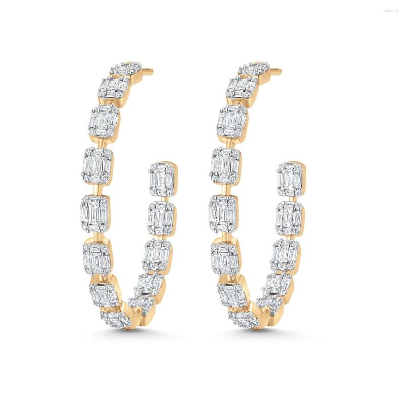 

Hoop Earrings Iced Out Bling 5A CZ 50MM Big Circle Earring For Women Rectangle Cubic Zirconia Cluster Fashion Jewelry