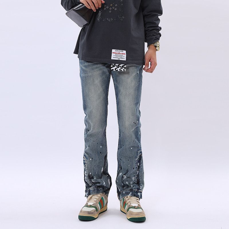 

Men's Jeans arrival design fashion jeans men male street blue denim pants Ink throwing printed men's small flare 230217