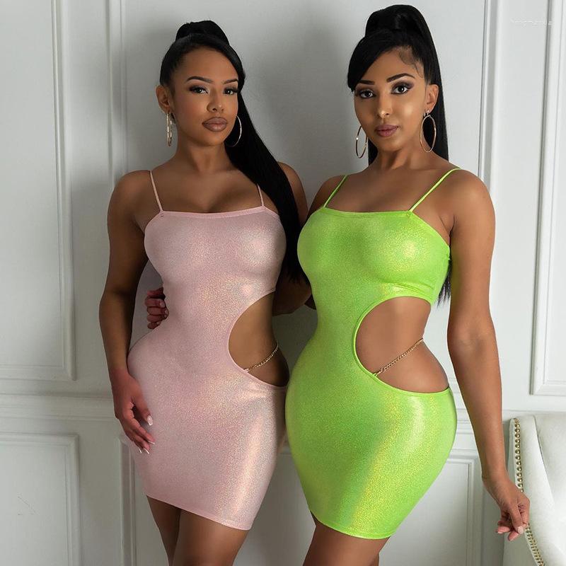 

Casual Dresses Elegant Spaghetti Strap Side Cut Mini Dress Women Slim Elastics Night Club Party Fashion Backless Bodycon Sundress, Green