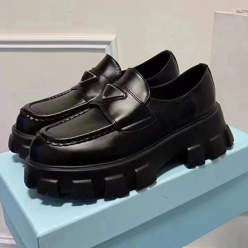 

Dress Shoes 2023 Women Unisex Comfort Platform Autumn British Style Single Layer Leather Lncreased Chunky Wide Heels 34- 42, Black