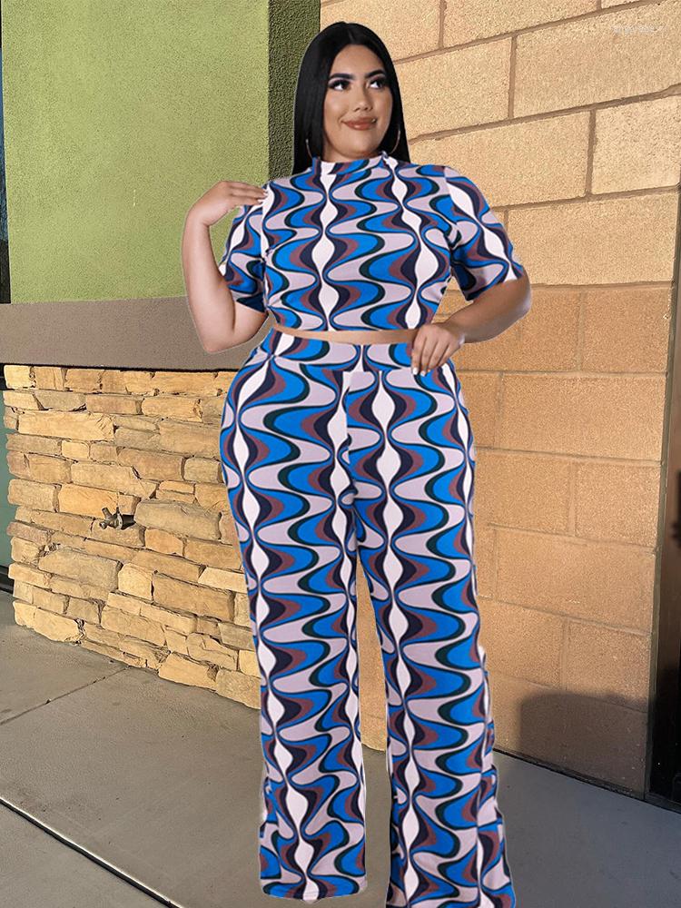 

Tracksuits Plus Size Women Clothing Short Sleeve Top And Long Pant Suit Fashion Ladies Elegant Summer Outfits Wholesale Bulk Drop, Blue