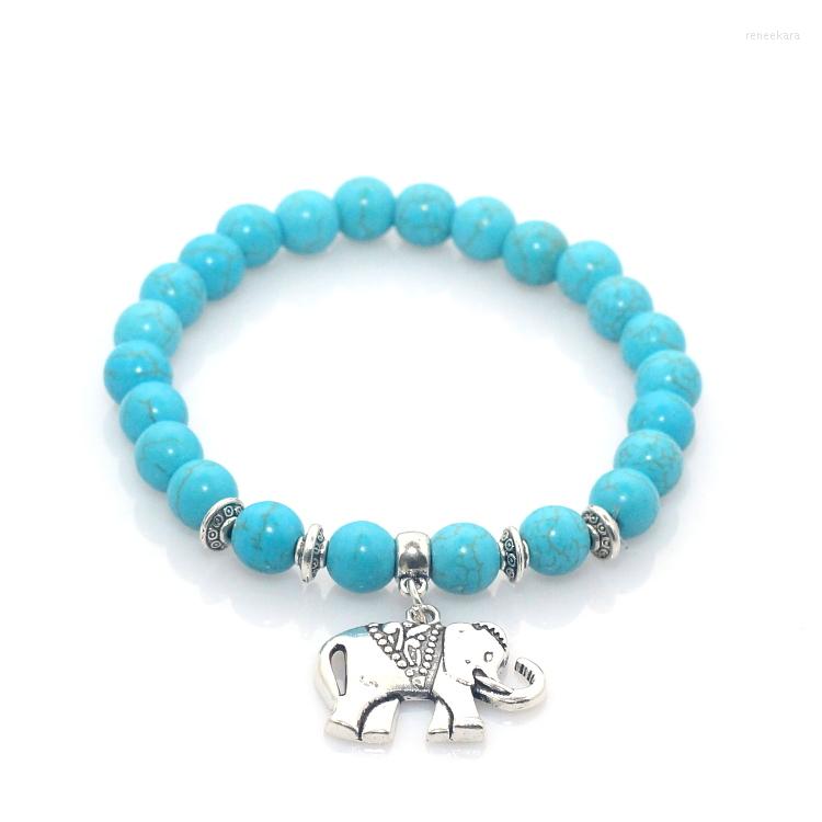 

Strand Natural Stone Turquoises Bead Bracelet Anchor Charm For Men And Women