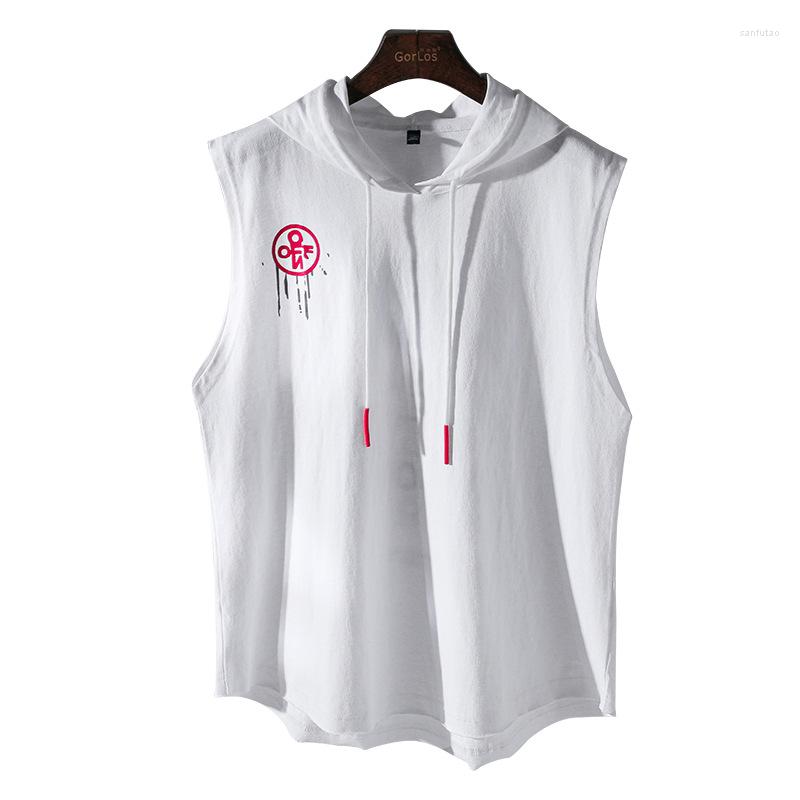 

Men's Tank Tops Men Hooded Hip Hop Streetwear Workout Elastic Top Sleeveless Muscle Gym Sport Slim Vest Bodybuilding, White