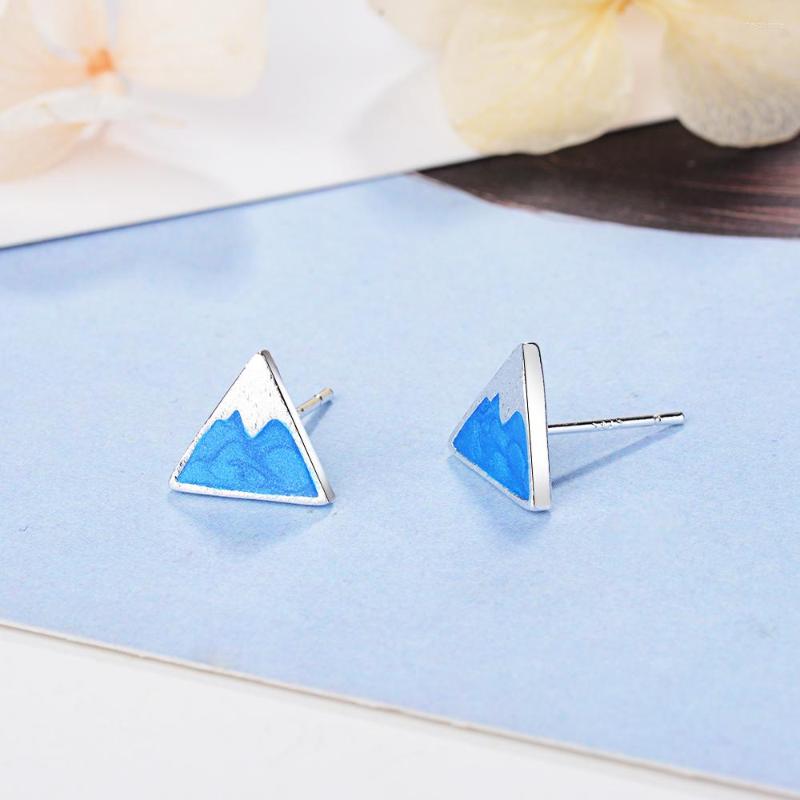 

Stud Earrings Blue Snow Mountain For Women Japanese And Korean Style Creative Personality Triangle Trendy 2023 Gifts