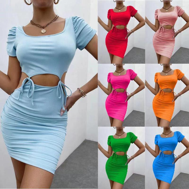 

Party Dresses 3XL Sexy Women Mini Dress Bodycon Summer Shorts Sleeve Hollow Out Waist Slim Tight Vintage Vestidos, Orange
