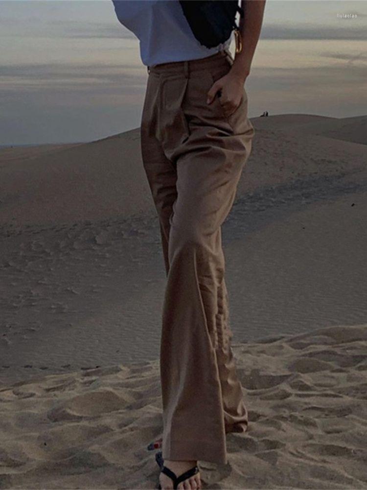 

Women' Pants Women High Waist Drape Suit 2023 Early Spring Ladies All-Match Casual Solid Color Straight Slim Wide-Leg Trousers, Black