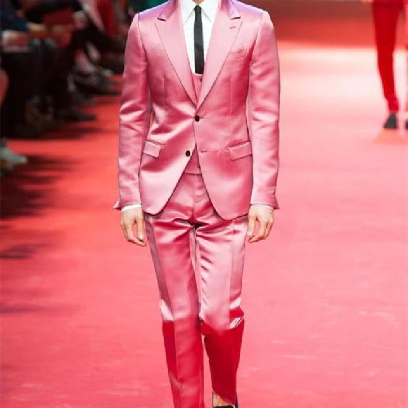 

Men's Suits & Blazers 2 Pieces Men Bright Pink Satin High Fashion Single Breasted Work Wear Wedding Business Formal Causal Prom Tailored, Black