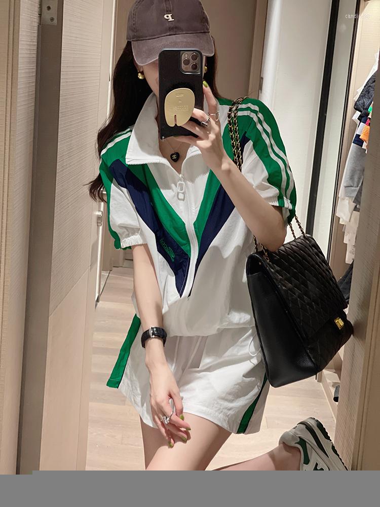 

Women's Tracksuits Fashion Casual Sports Suit Women 2023 Thin Polo Neck Coat Tops Elastic Waist Shorts Short Sleeve 2 Piece Sets Outfit, Red suit