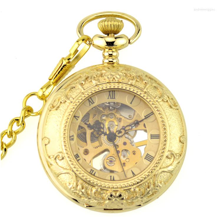 

Pocket Watches XG374 Luxury Skeleton Mechanical Hand Wind & Fob Watch Clamshell Magnifier Women Pendant Full Gift, 37cm chain
