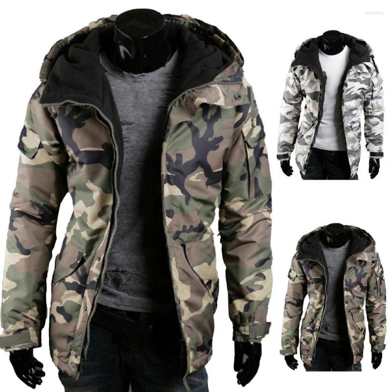 

Men's Jackets Drop Men Coat Hooded Camouflage Autumn Winter Thicken Zipper Jacket For Hiking, Army green