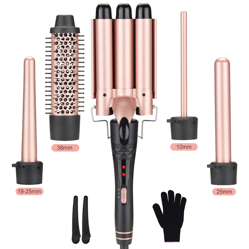 

5-IN-1 Curling Iron Professional Curling Wand Set Instant Heat Up Hair Curler with 5 Interchangeable Ceramic Barrels and 2 Temp Adjustments Protective Glove Clips
