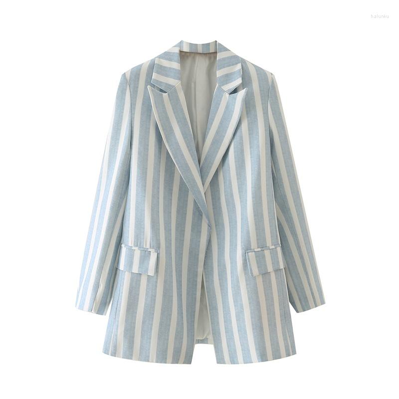 

Women' Suits 2023 Fall Women' Clothing Elegant Pocket Long Sleeve Striped Lapel Blazer, Picture color